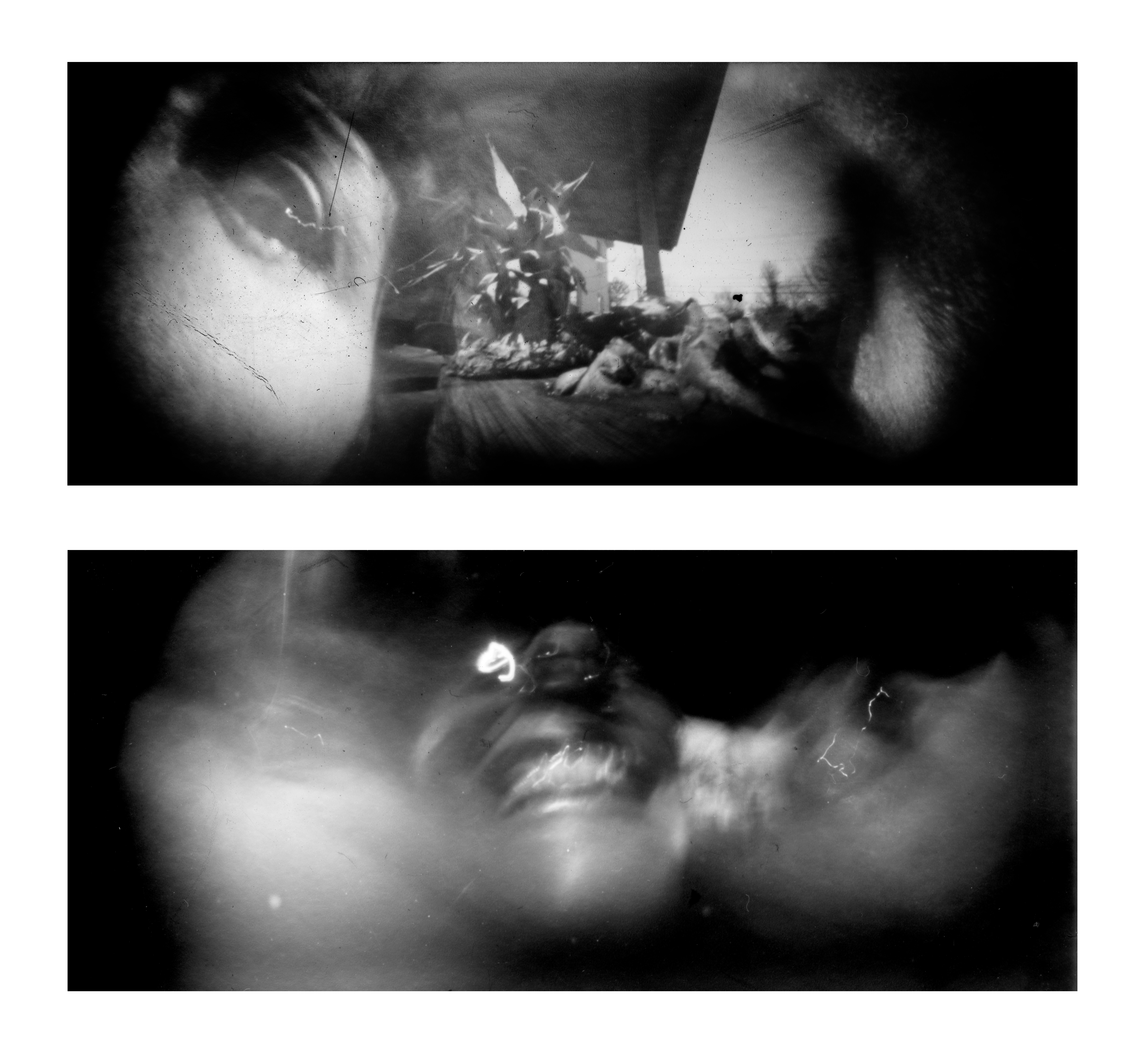 self portrait diptych | 1.5 x 2.5” each, Pinhole exposure on darkroom paper, digitally inverted, 2025